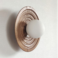 Round wooden wall sconce  Carved lighting