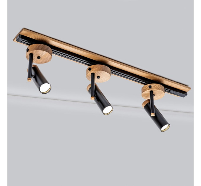 Track lighting with wide wood base Industrial ceiling light |GaffDesign