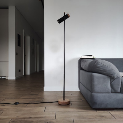 Modern Minimalist Floor Lamp with Wooden Base | Black LED Standing Light