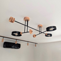 Large midcentury chandelier Black Pendant lighting Wood