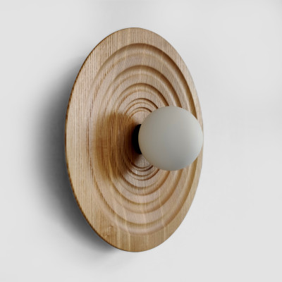 Large round wooden wall sconce  Carved lighting
