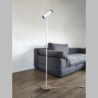Modern Minimalist Floor Lamp with Wooden Base White LED Standing Light