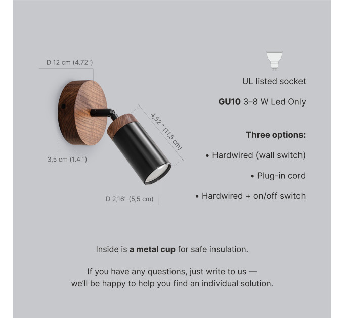Wall sconce Black walnut Bathroom wall lighting Industrial light