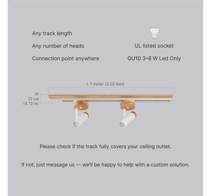 Track lighting with wide wood base Industrial ceiling light |GaffDesign