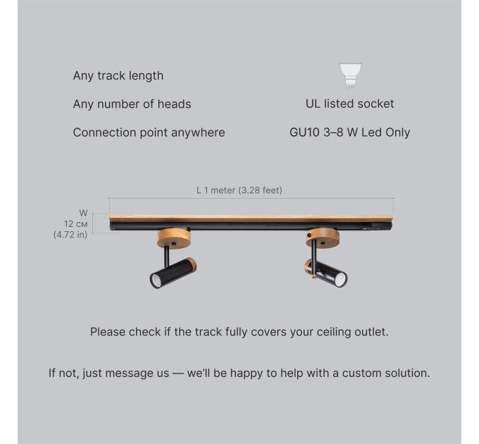 Track lighting with wide wood base Industrial ceiling light |GaffDesign