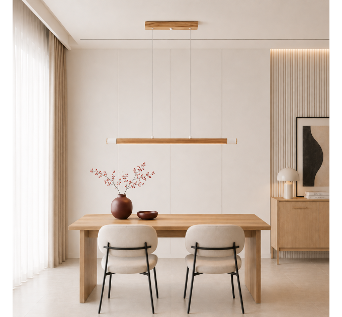 Line LED lighting Wooden walnut long chandelier |GaffDesign