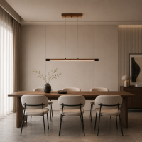 Line LED lighting Wooden walnut long chandelier