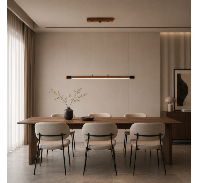 Line LED lighting Wooden walnut long chandelier |GaffDesign