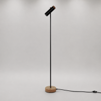 Modern Minimalist Floor Lamp with Wooden Base | Black LED Standing Light