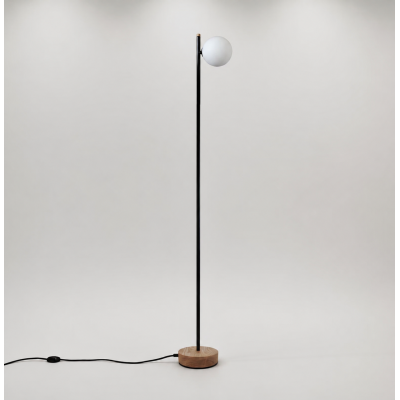 Modern Minimalist Floor Lamp with Wooden Base Black LED Standing Light