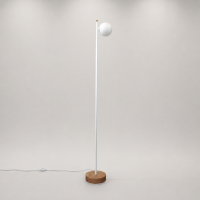 Modern Minimalist Floor Lamp with Wooden Base White LED Standing Light