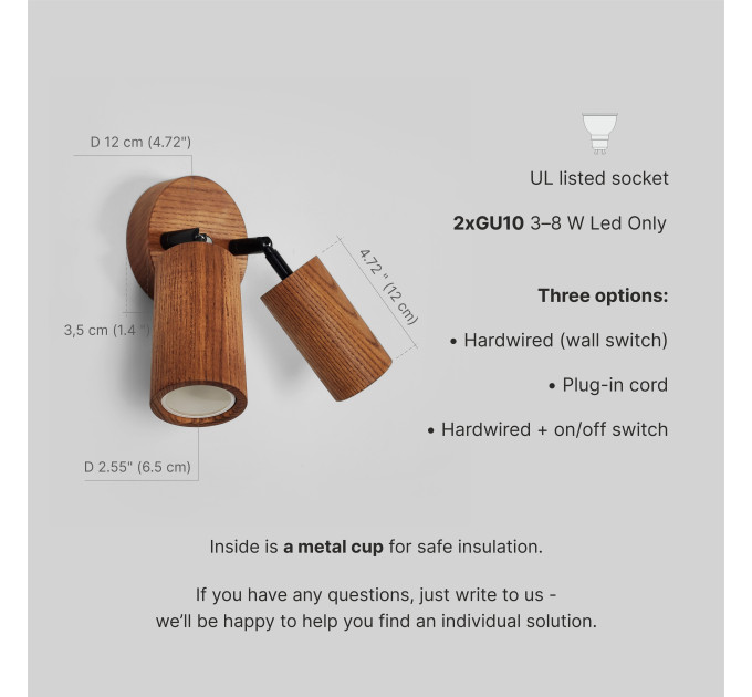 Wall sconce walnut Bathroom wall lighting Industrial light