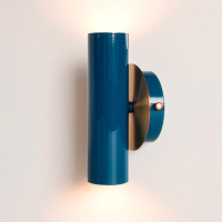 Brass wall sconce - Midcentury bathroom light - Blue sconce