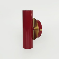 Brass wall sconce - Midcentury bathroom light - Burgundy red sconce