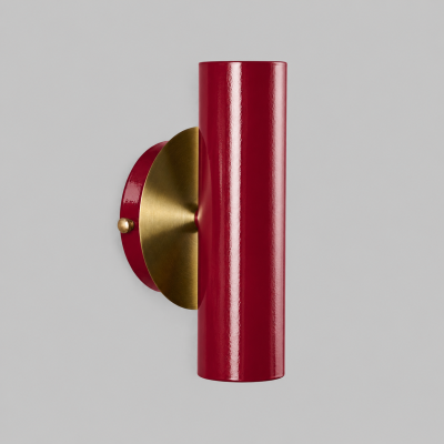 Brass wall sconce - Midcentury bathroom light - Burgundy red sconce